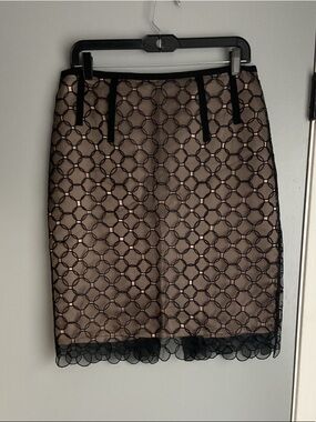 BCBGMaxAzria Black Lace Pencil Skirt with Nude Lining